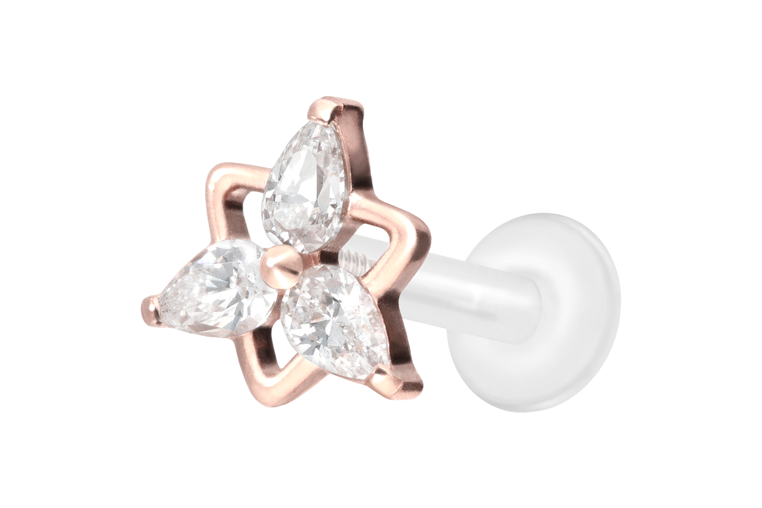 PTFE Labret Piercing mit Innengewinde + Titan-Aufsatz KRISTALLBLUME